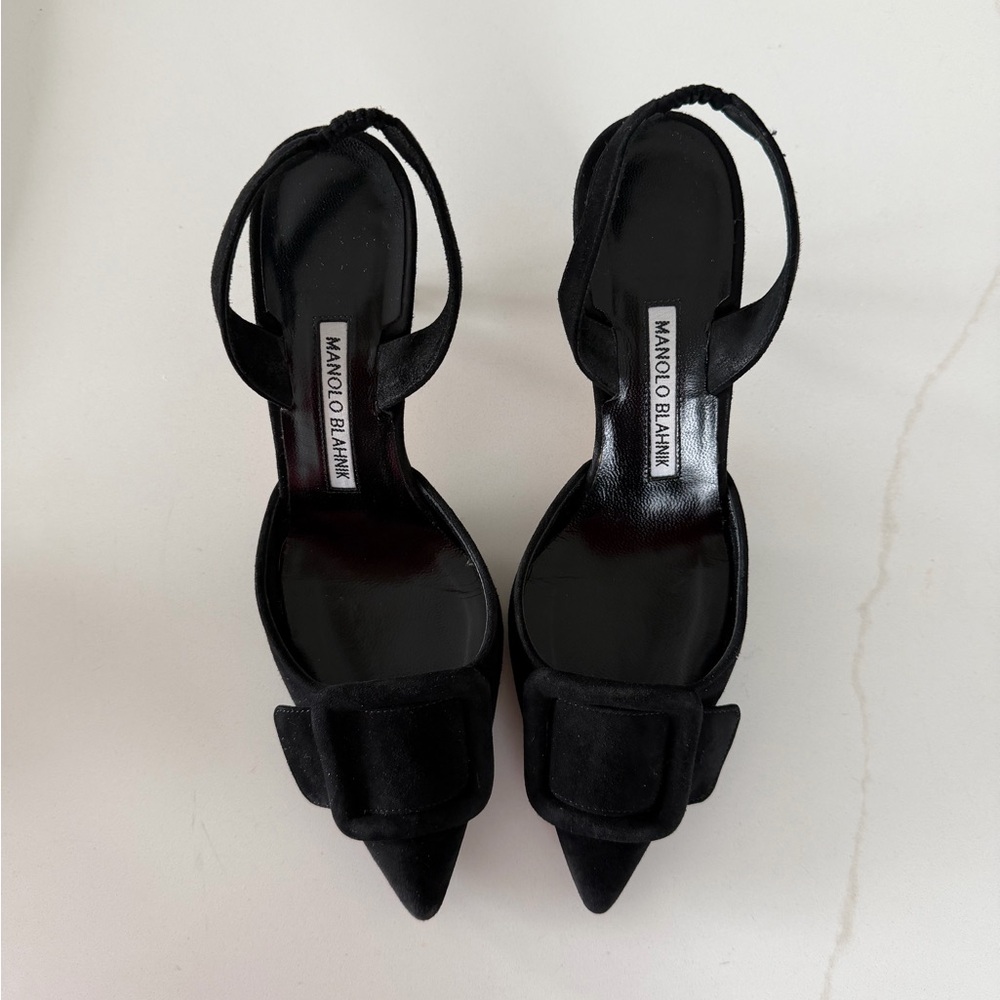 Manolo Blahnik Maysli 70 buckled Suede Black Pumps 36.5 size